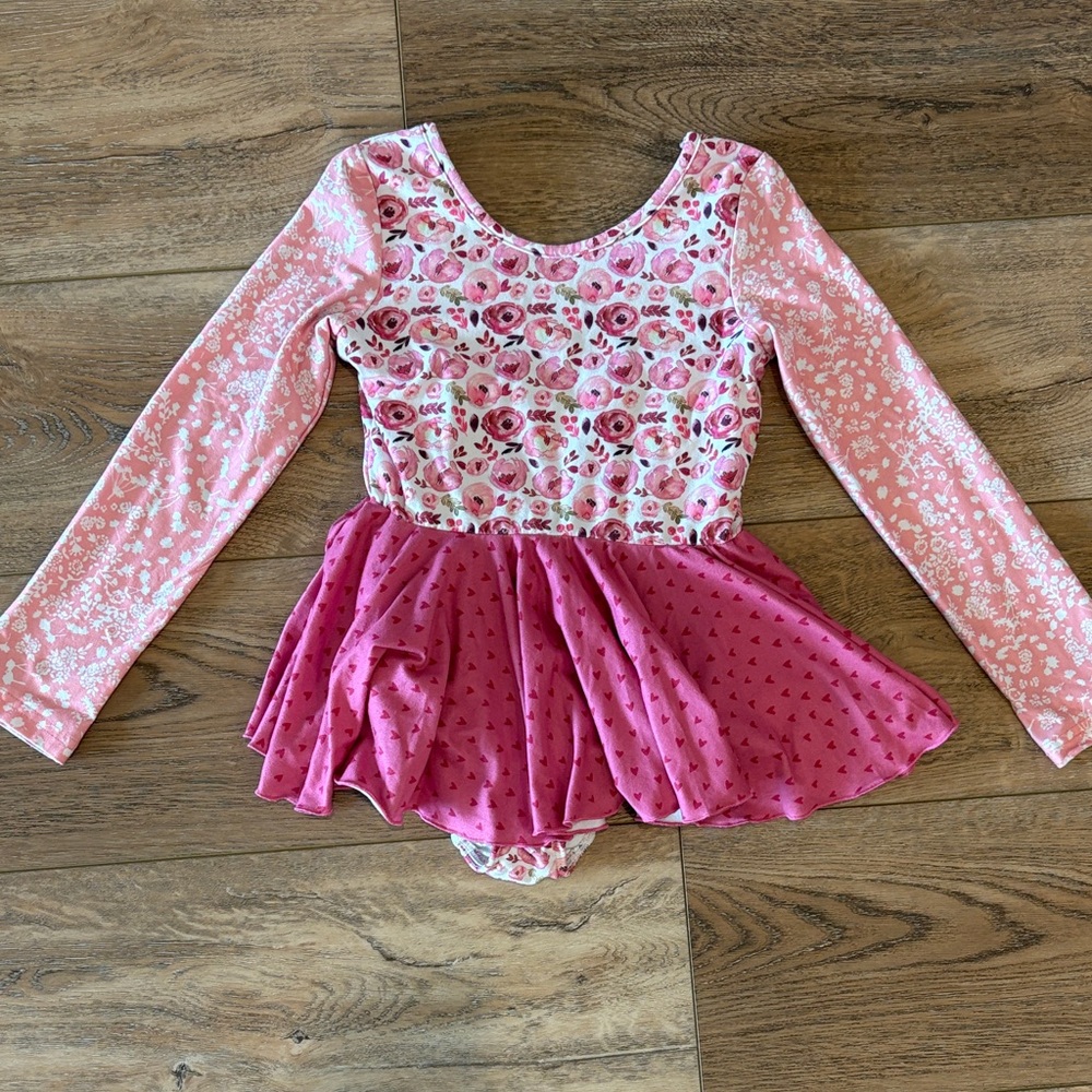 Cheeky Plum Pink and White Floral long sleeve Leotard 6Y